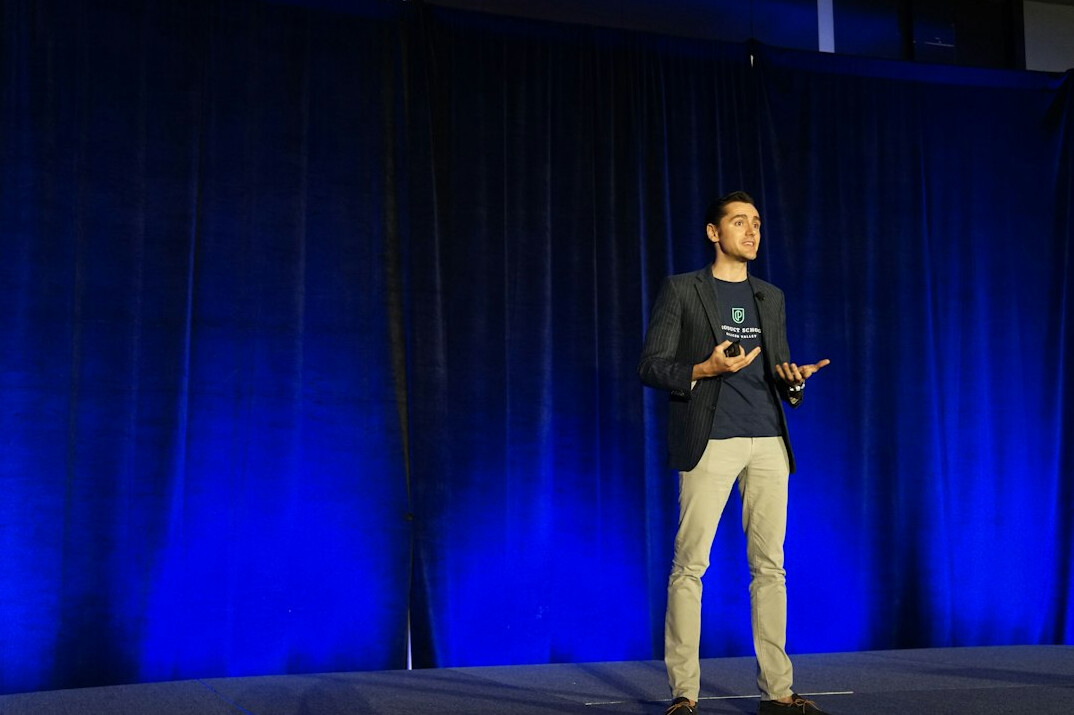 business leader on stage